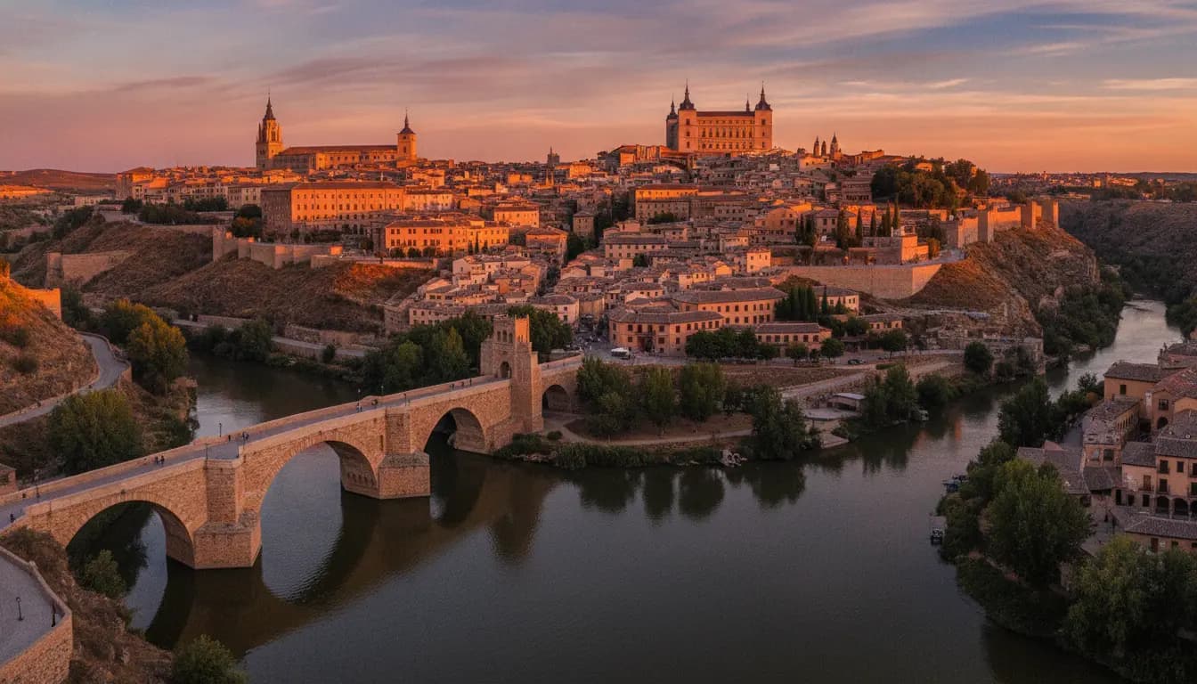 Skyline de Toledo sobre el río Tajo con el Alcázar